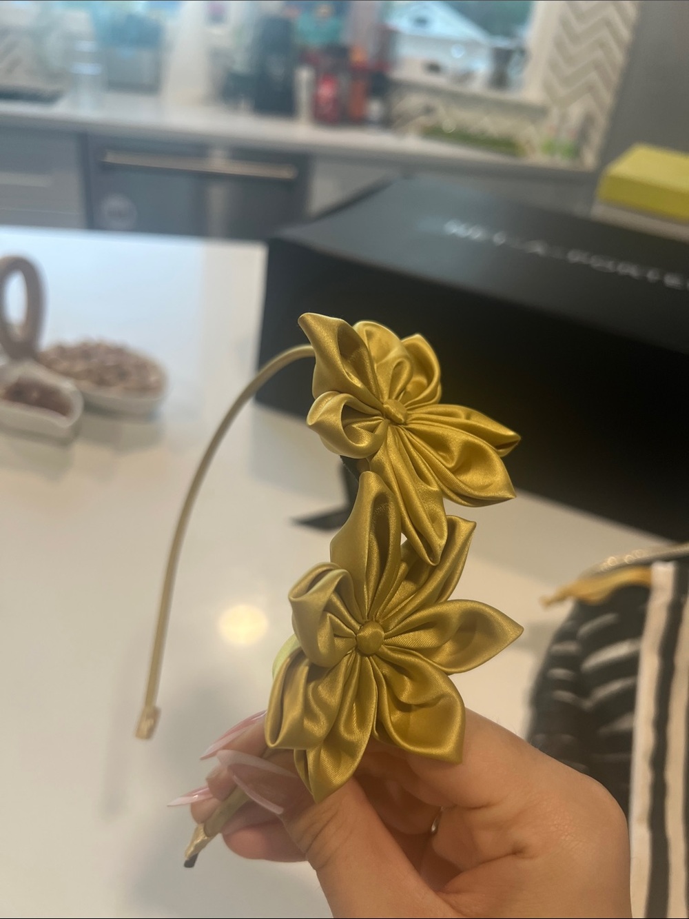 Satin Floral Headband in Gold Tone - Women Accessories